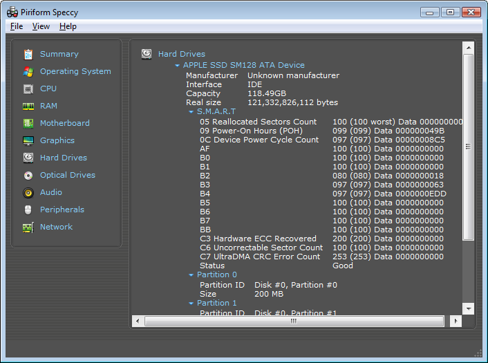 Speccy can also retrieve SMART data from your hard disks so you can see how reliable they are. Speccy can also retrieve SMART data from your hard disks so you can see how reliable they are.