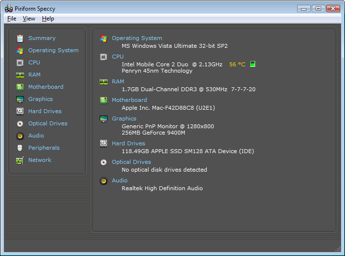 Speccy first opens with a complete summary of all the hardware in your computer. Speccy first opens with a complete summary of all the hardware in your computer.